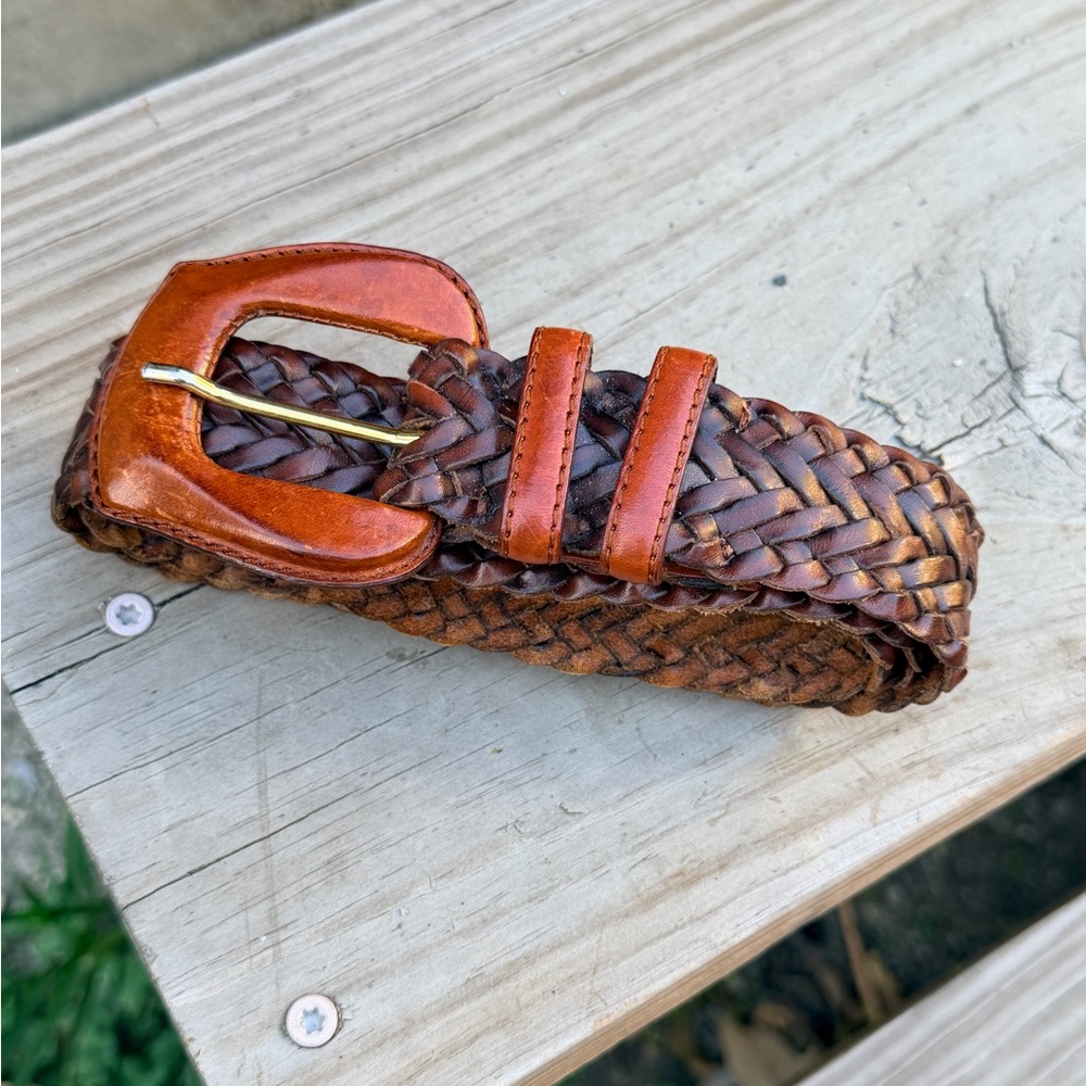 Vintage De Vecchi by‎ Hamilton Hodge Woven Leather Belt Made in Italy Brown